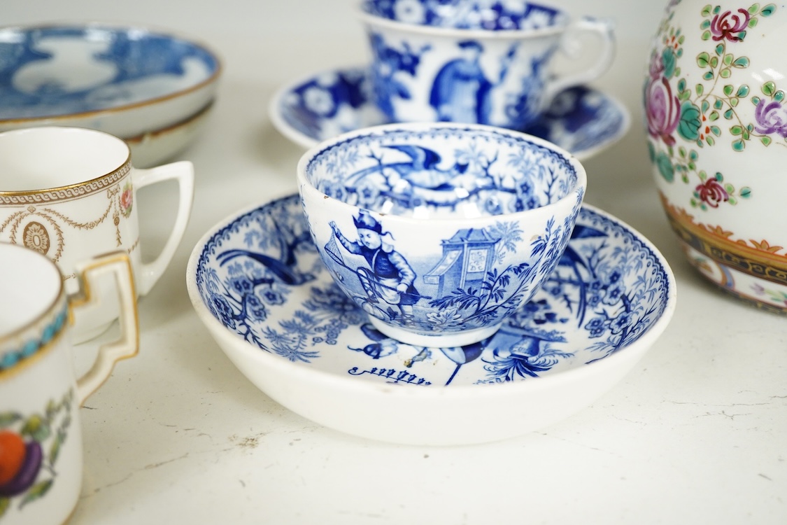 A Chinese ginger jar, Samson ginger jar, Hilditch cup and saucer, other tableware to include coffee cans, largest 15cm high